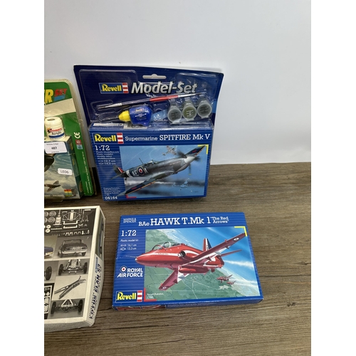 487 - Four vintage boxed model kits, Airfix Supermarine Spitfire MkI, Revell Supermarine Spitfire MkV, Rev... 