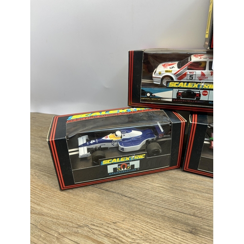 505 - Six vintage boxed Scalextric slot cars, C.456 Ford Cosworth, C.468 Sauber Mercedes, C.436 Porsche 96... 