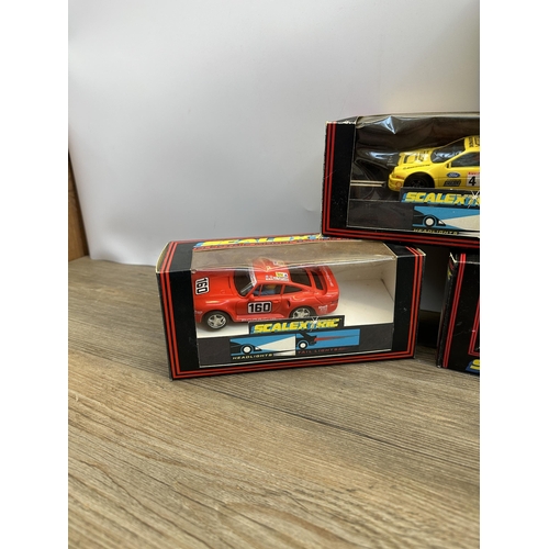 506 - Six vintage boxed Scalextric slot cars, C.464 BMW M3, C.380 Bison Computers Datsun 260Z, C.347 BMW M... 