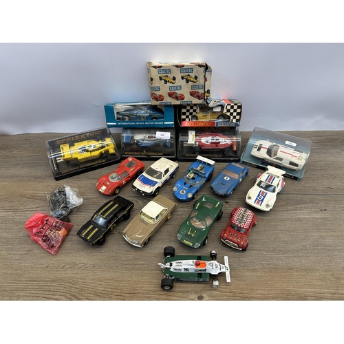 508 - A collection of Scalextric accessories to include boxed Ferrari 312 T3, C134 ELF Renault RS-01, boxe... 