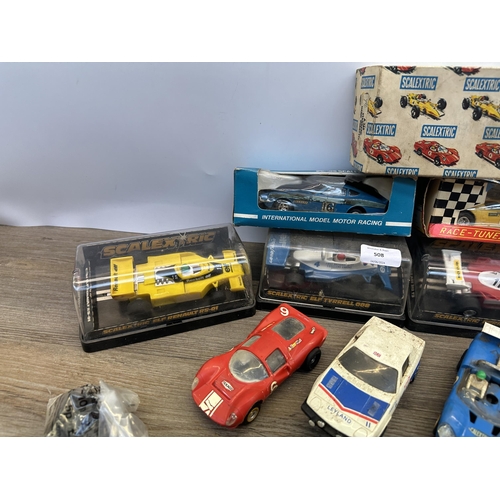 508 - A collection of Scalextric accessories to include boxed Ferrari 312 T3, C134 ELF Renault RS-01, boxe... 