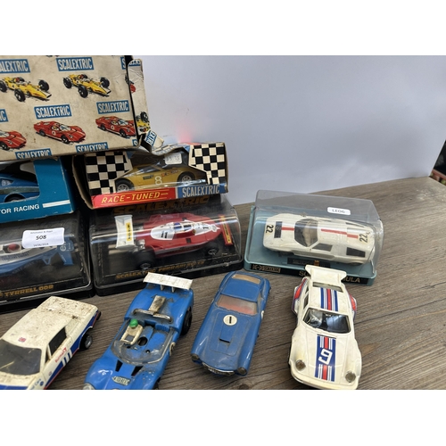 508 - A collection of Scalextric accessories to include boxed Ferrari 312 T3, C134 ELF Renault RS-01, boxe... 