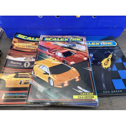 510 - A collection of Scalextric accessories to include trackside stand, slot cars, magazines, Matchless p... 