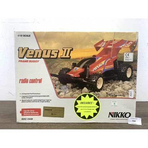 516 - Four items, Nikko Venus II radio controlled buggy - model no. RDC- 15430, Hot Wheels Ferrari F1 2000... 