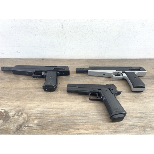 526 - Three Airsoft BB pistols, two Webley Stinger 4.5mm (.177) and one Galaxy OPS - M.R.P Cal .45