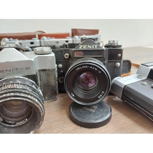 708 - Six Eastern European 35mm cameras, three cased FED screwmount rangefinder, FED 3b  fitted with Indus... 