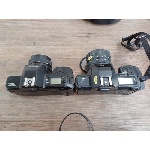 713 - Four 35mm SLR cameras, one Pentax ME Super fitted with Pentax-M 1:1.7 50mm lens, one Ricoh XR-X fitt... 