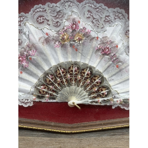 639 - A vintage framed hand painted fan signed Beltran - approx. 65cm wide x 39cm high