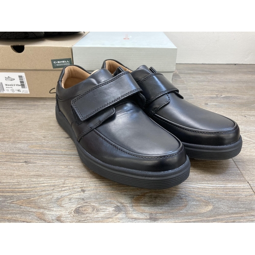 561A - Three boxed brand new Clarks men's shoes comprising black leather Abode Strap - size UK 8, black lea... 