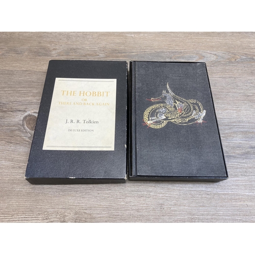 566 - A boxed 1979 The Hobbit Or There and Back Again De Luxe Edition hardback book with India paper and s... 