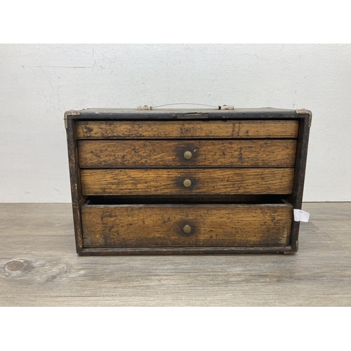 593 - An early/mid 20th century four drawer tool chest - approx. 26cm high x 41cm wide x 19cm deep