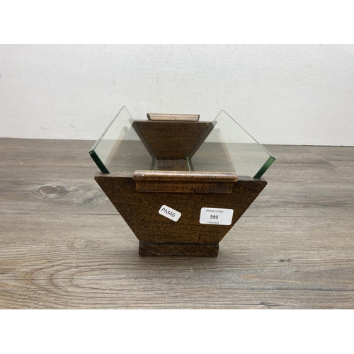 595 - A vintage oak and glazed two handled book trough - approx. 13cm high x 35cm wide x 20cm deep