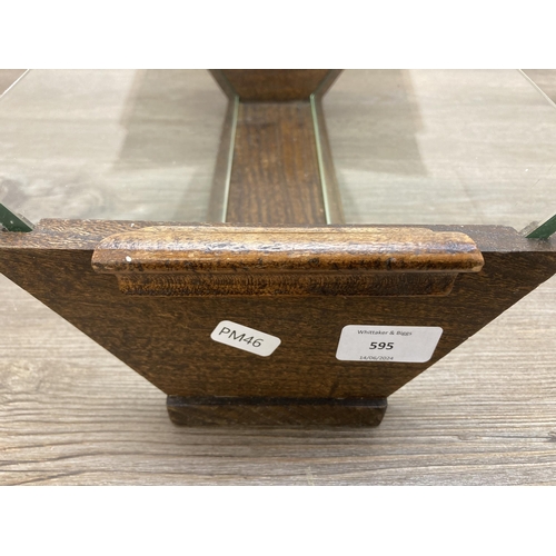 595 - A vintage oak and glazed two handled book trough - approx. 13cm high x 35cm wide x 20cm deep