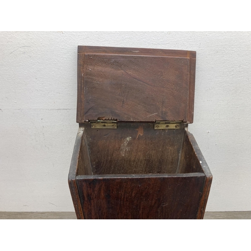 596 - A Georgian mahogany candle box - approx. 47cm high x 22cm wide