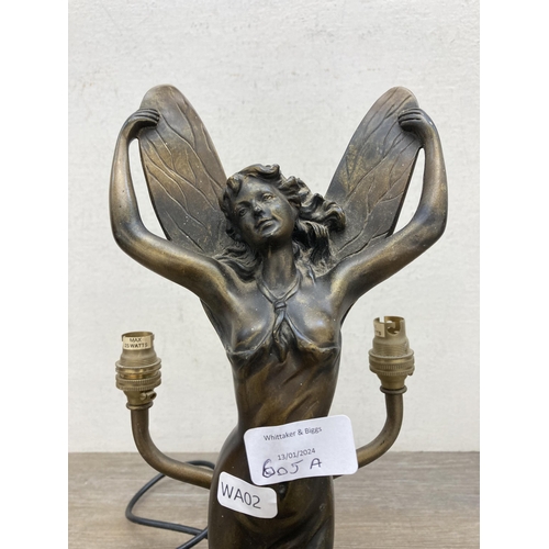 605A - A Widdop Bingham & Co Ltd. Art Nouveau style two branch table lamp - approx. 37cm high