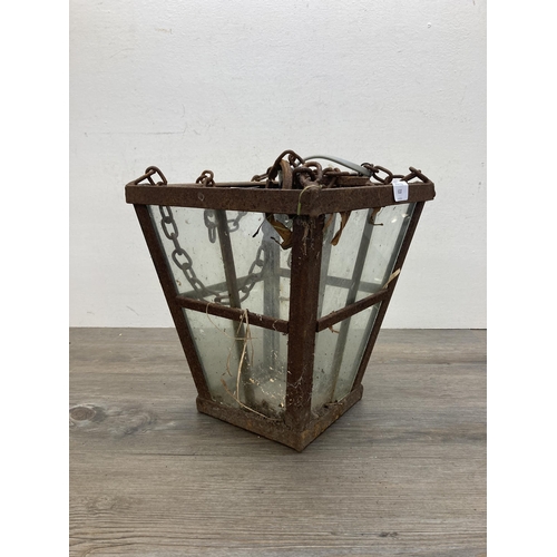 610 - A Georgian style cast iron and glazed porch lantern - approx. 28cm high x 26cm wide