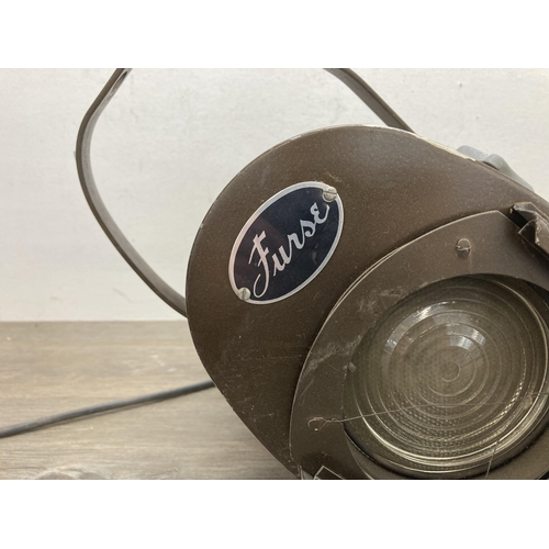 614 - A vintage Furse industrial brown metal theatre spotlight