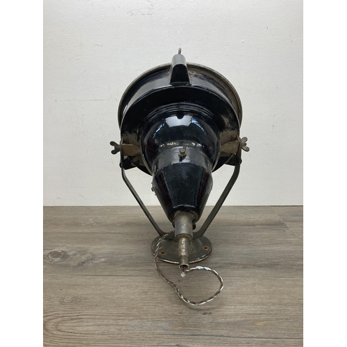 615 - A vintage industrial black enamel spotlight