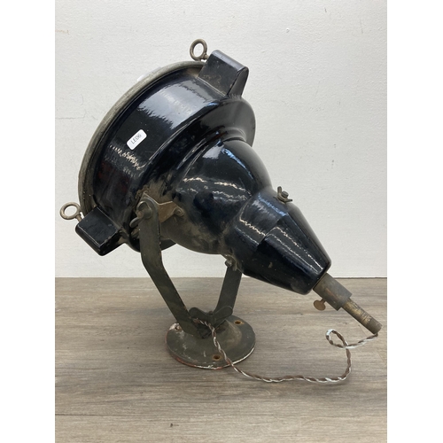 615 - A vintage industrial black enamel spotlight