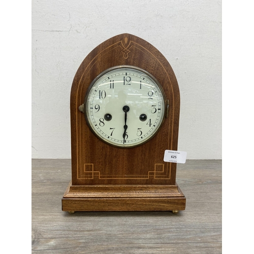 625 - An Edwardian inlaid mahogany cased chiming mantel clock - approx. 31cm high x 21cm wide x 14.5cm dee... 