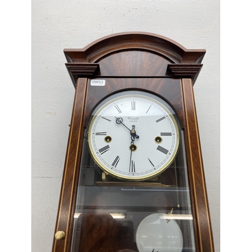 629 - A Comitti of London inlaid mahogany cased Westminster chime wall clock - approx. 70cm high x 22cm wi... 