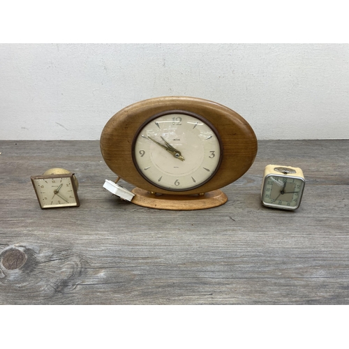 631 - A collection of mid 20th century clocks and barometers to include oak cased Shortland Smiths oak cas... 