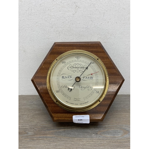 634 - A Short & Mason of London walnut and brass barometer