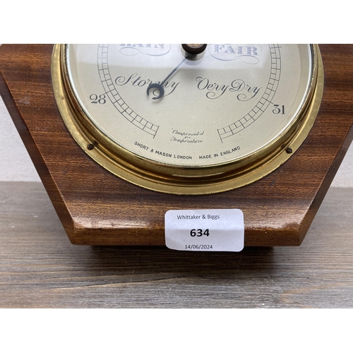 634 - A Short & Mason of London walnut and brass barometer