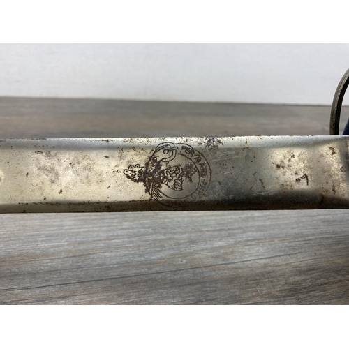 644 - A Scottish handmade R. Matthews of Lesley basket hilt sword - approx. 94cm long