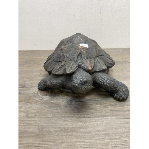 647C - An Austin Sculpture bronzed resin tortoise figurine - approx. 16cm high x 33cm long