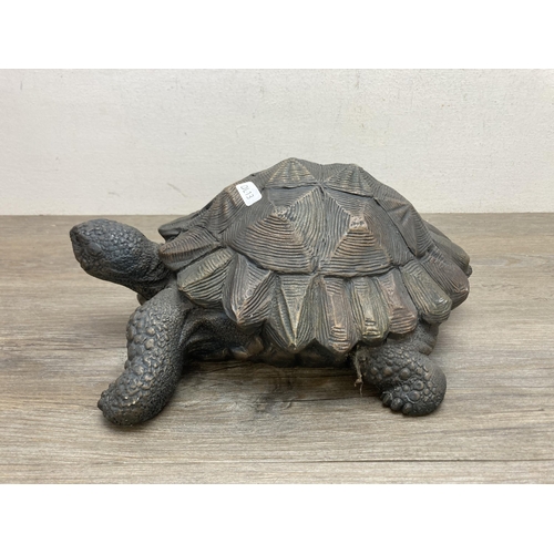 647C - An Austin Sculpture bronzed resin tortoise figurine - approx. 16cm high x 33cm long