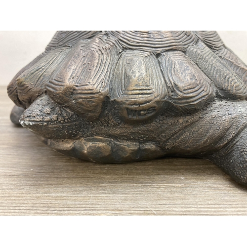 647C - An Austin Sculpture bronzed resin tortoise figurine - approx. 16cm high x 33cm long