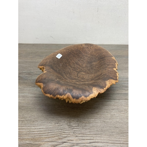 649 - A hand carved Australian gum burr walnut oval shallow dish by Paul Clare - approx. 37cm long x 23cm ... 