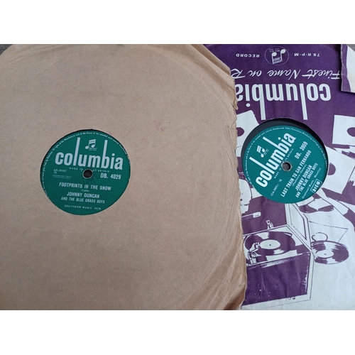 734 - A collection of shellac records to include Johnny Duncan and the Blue grass Boys, Debbie Reynolds, J... 