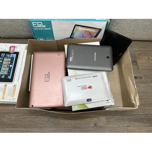 677 - A collection of Android tablets to include EGL, Kurio, Veidoo, Alba etc.