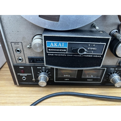 794 - An Akai 4000DS three-head solid-state reel-to-reel tape recorder with Sony F-99A stereo dynamic micr... 