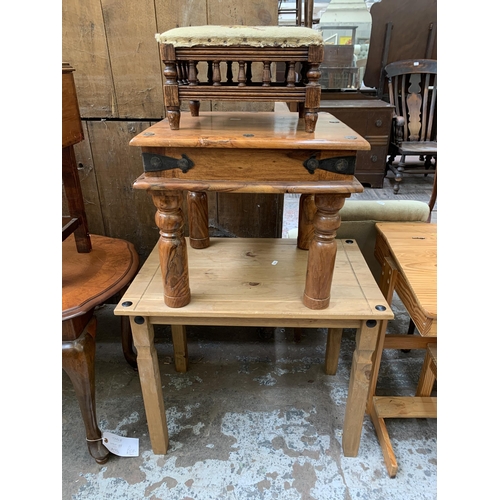100 - Five pieces of house clearance furniture to include Victorian oak and tapestry upholstered footstool... 