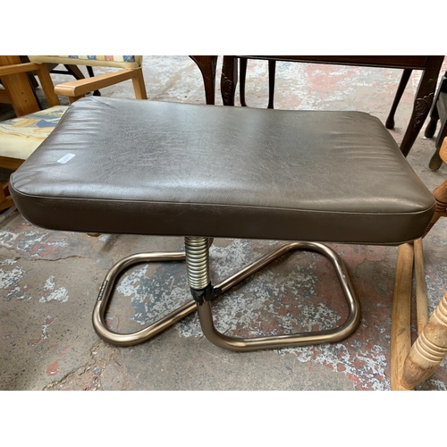 103 - Two pieces of furniture, one mid 20th century Restaleg brown vinyl and tubular metal stool and one e... 