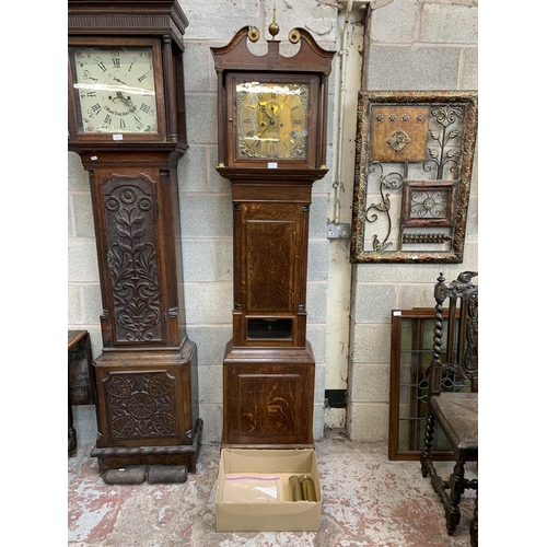 11 - A Georgian George Edwards Uttoxeter oak and mahogany cased grandfather clock with brass face, pendul... 