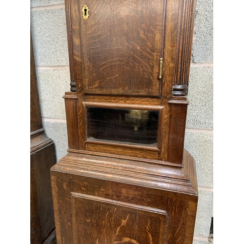 11 - A Georgian George Edwards Uttoxeter oak and mahogany cased grandfather clock with brass face, pendul... 