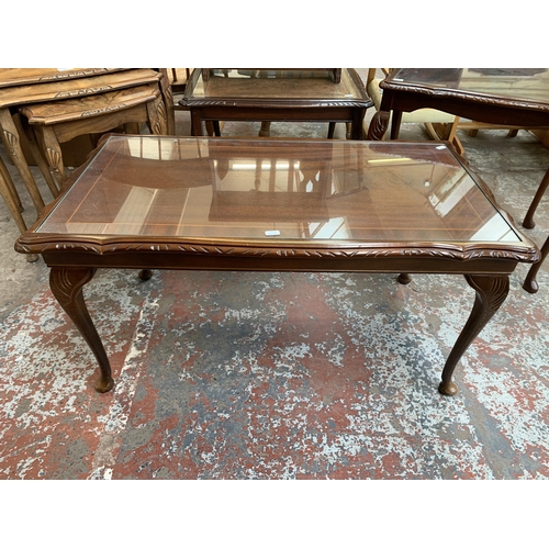 113 - Five pieces of reproduction occasional furniture to include Queen Anne style walnut nest of tables, ... 