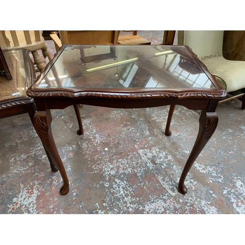 113 - Five pieces of reproduction occasional furniture to include Queen Anne style walnut nest of tables, ... 