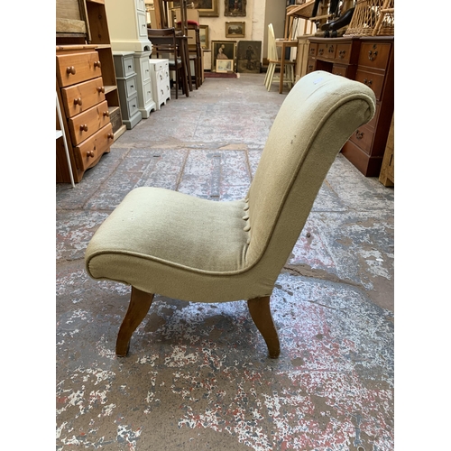 114 - A mid 20th century green fabric upholstered and beech bedroom chair
