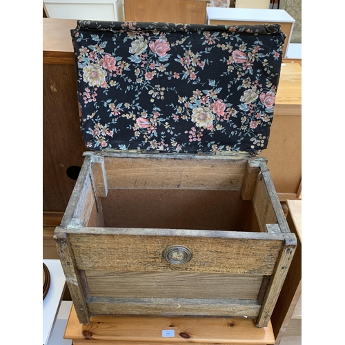117 - A mid 20th century oak and fabric upholstered blanket box - approx. 50cm high x 63 cm wide x 40cm de... 
