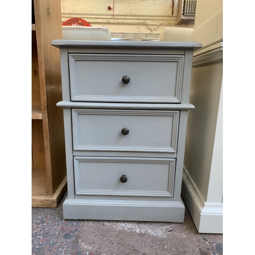 120 - A modern grey painted bedside chest of drawers - approx. 62cm high x 45cm wide x 34 cm deep