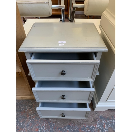120 - A modern grey painted bedside chest of drawers - approx. 62cm high x 45cm wide x 34 cm deep