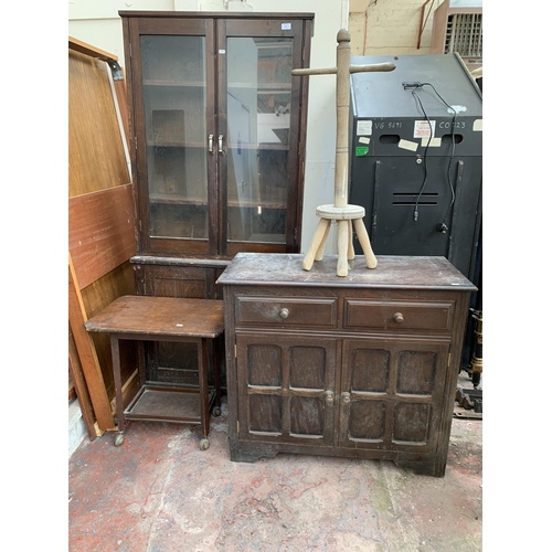 135 - Four pieces of house clearance furniture, one oak sideboard, one mahogany tea trolley, one 1930s oak... 
