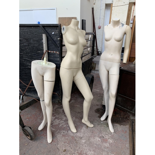 136 - Three fibreglass female shop mannequins