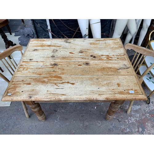 139 - A Victorian style pine rectangular farmhouse dining table and five elm spindle back dining chairs - ... 