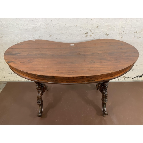 142 - A 19th century rosewood kidney shaped hall table - approx. 74cm high x 123cm wide x 59cm deep